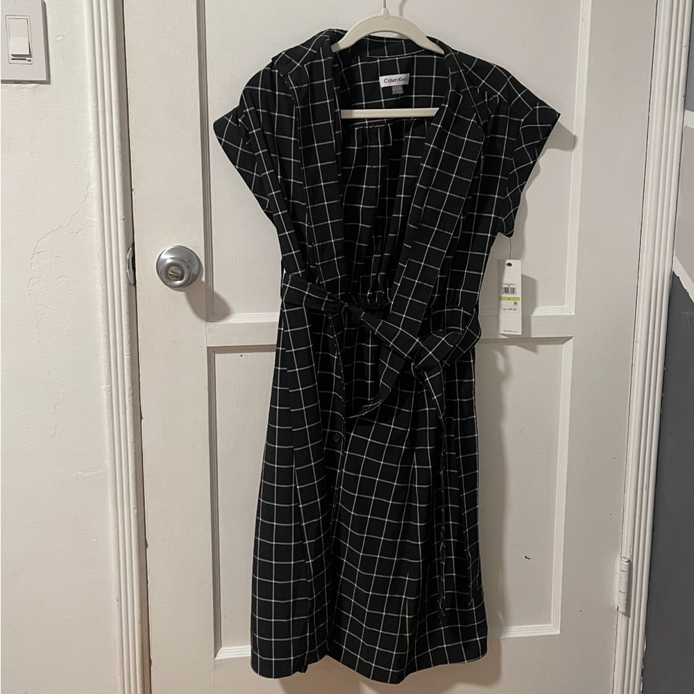 NWT Calvin Klein Black and White Checkered Midi Dress